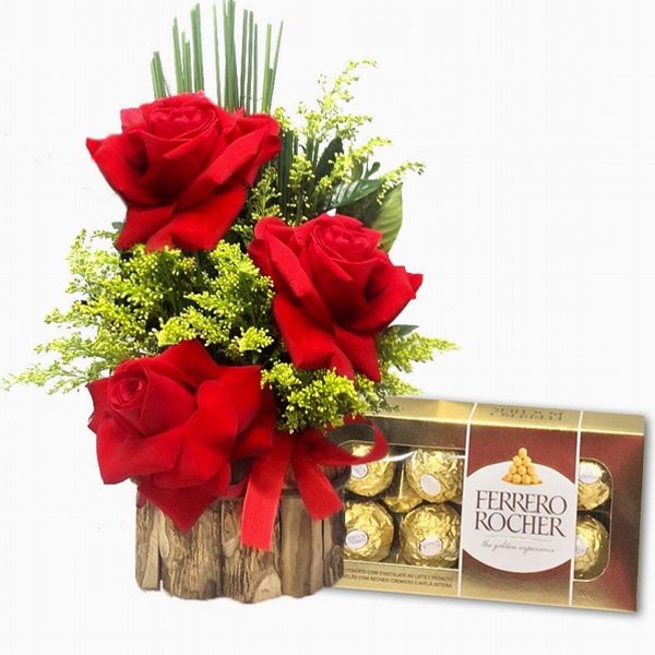 03 Rosas vermelhas + Ferrero Rocher